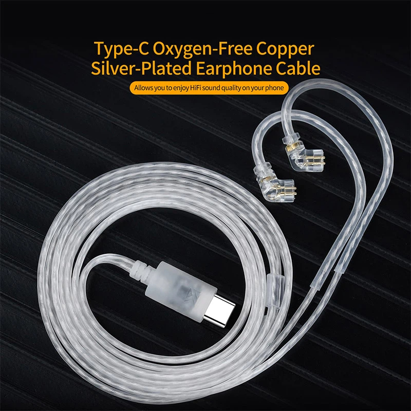 Wired Earphone Mic - KZ Kopfhörerkabel OFC Versilbertes Upgrade-Kabel Typ-C