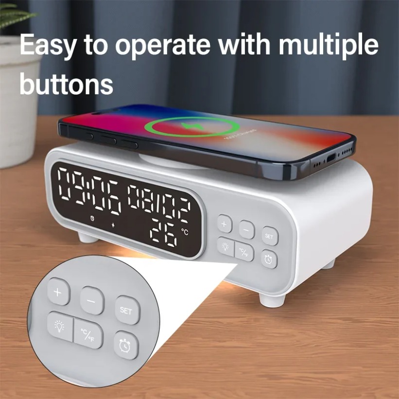 Usb C Earphone - 15W Drahtlose Ladegerät Zeit Wecker LED